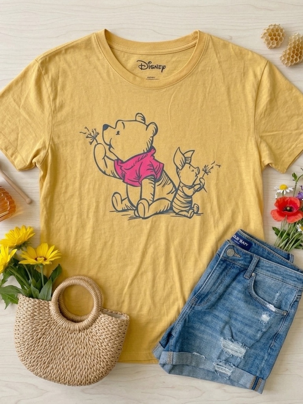 🍯 Disney Winnie the Pooh & Piglet Graphic Tee 2X Mustard Yellow T-Shirt
